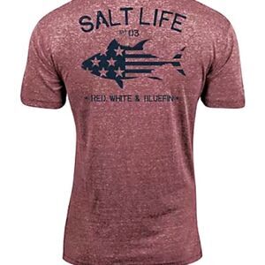 Mens Salt Life Red, White, & Bluefin Tri-Blend Short Sleeve T-Shirt Maroon Med